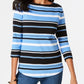 Charter Club Women's Pima Cotton Button-Shoulder Stripe Top Blue Size Small