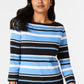 Charter Club Women's Pima Cotton Button-Shoulder Stripe Top Blue Size Small