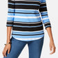 Charter Club Women's Pima Cotton Button-Shoulder Stripe Top Blue Size Small