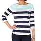Charter Club Women's Pima Cotton Button-Shoulder Stripe Top Blue Size X-Large
