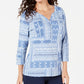 Karen Scott Women's Mixed Motif Printed Top Blue Size Petite Small
