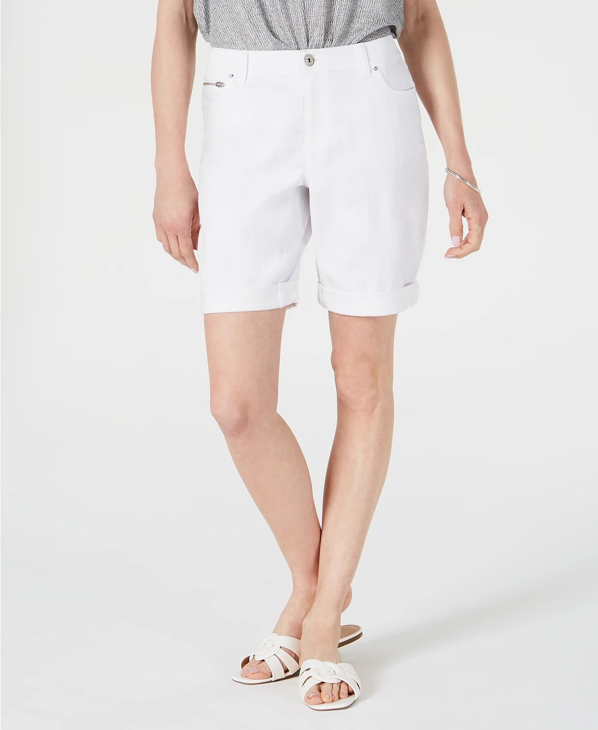 INC International Concepts Women's Denim Bermuda Shorts In Curvy White Size 2