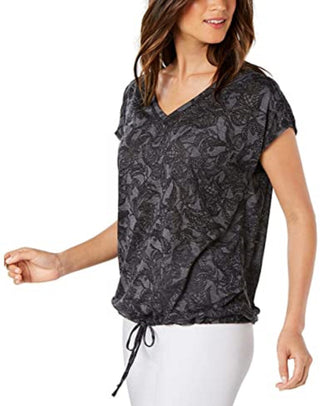 Ideology Women's Printed Drawstring Top Black Size Large