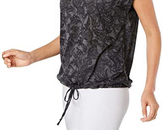 Ideology Women's Printed Drawstring Top Black Size Large