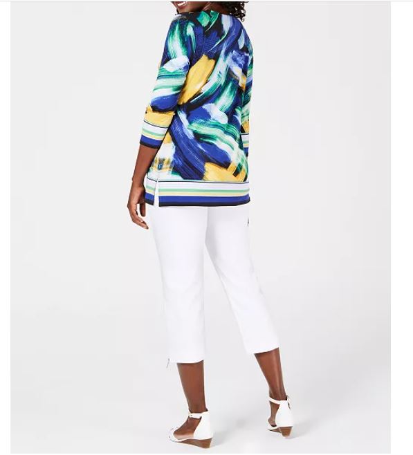 JM Collection Women's Zip Hem Capri Pants White Size Small