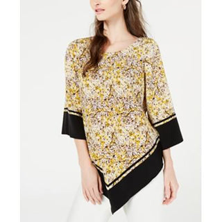 Alfani Women's Printed Poncho Blouse Yellow Size Petite