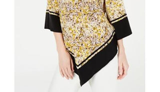 Alfani Women's Printed Poncho Blouse Yellow Size Petite