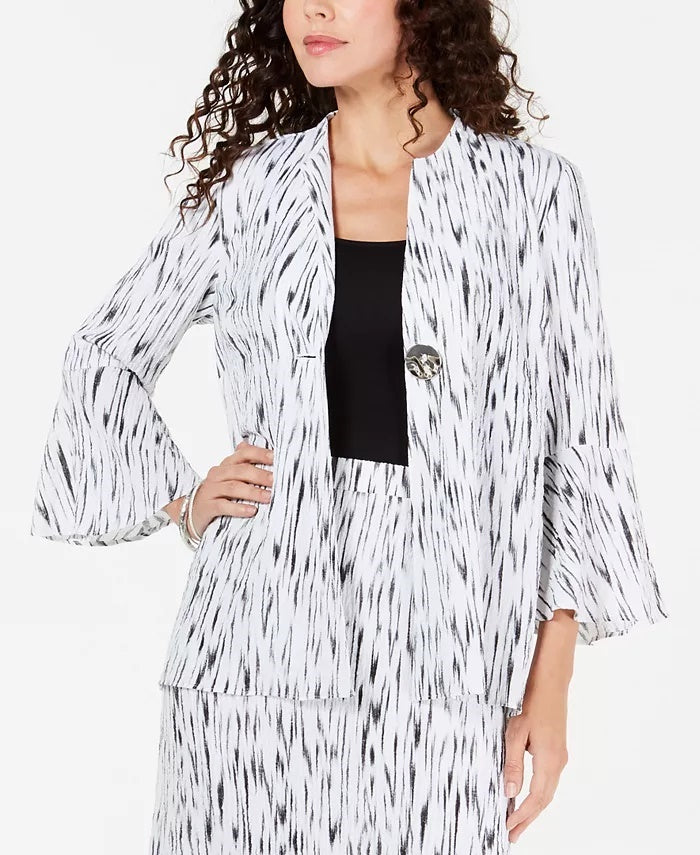 JM Women's Collection Crinkle Texture Bell-Sleeve Jacket White Size Small