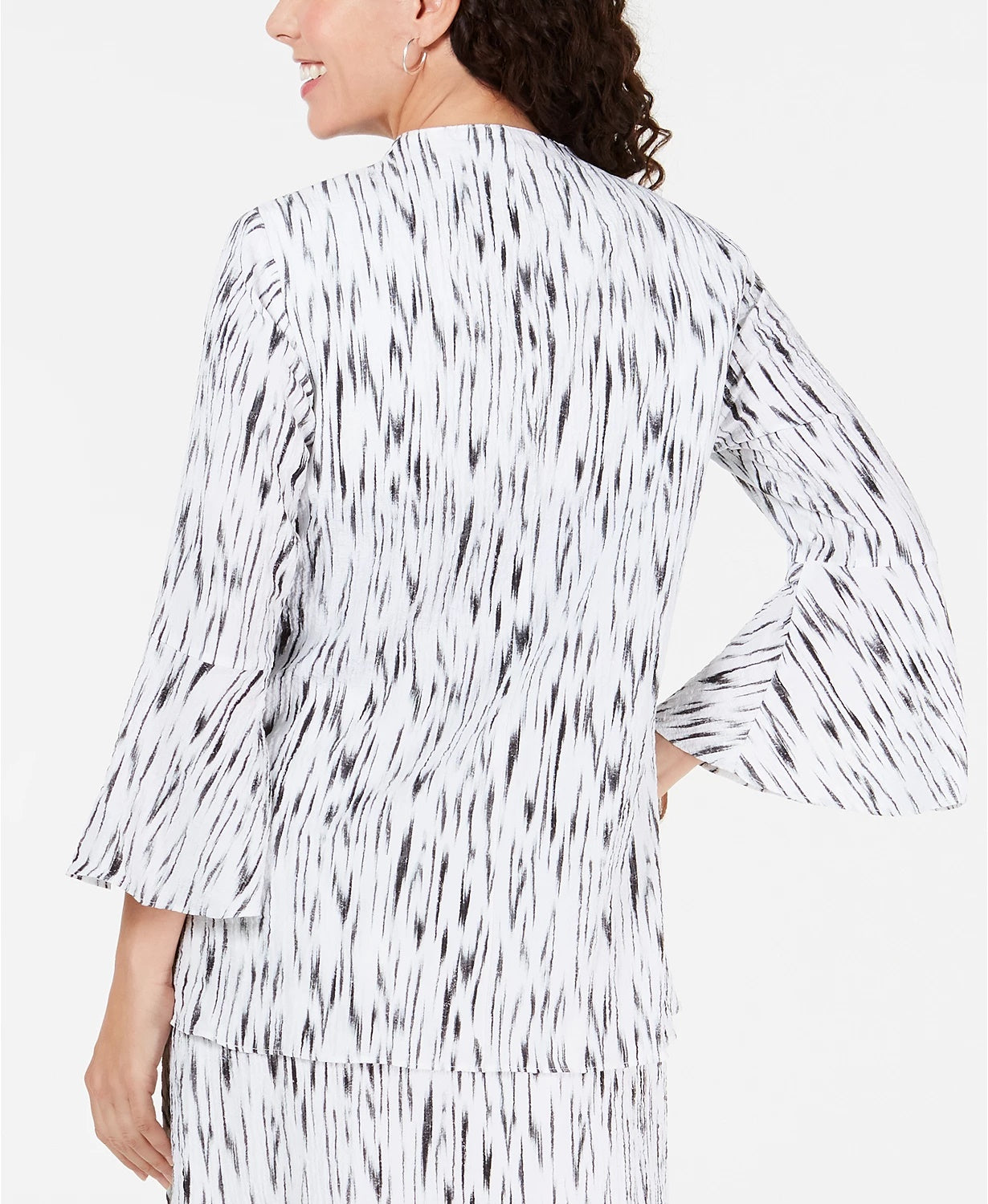 JM Women's Collection Crinkle Texture Bell-Sleeve Jacket White Size Small