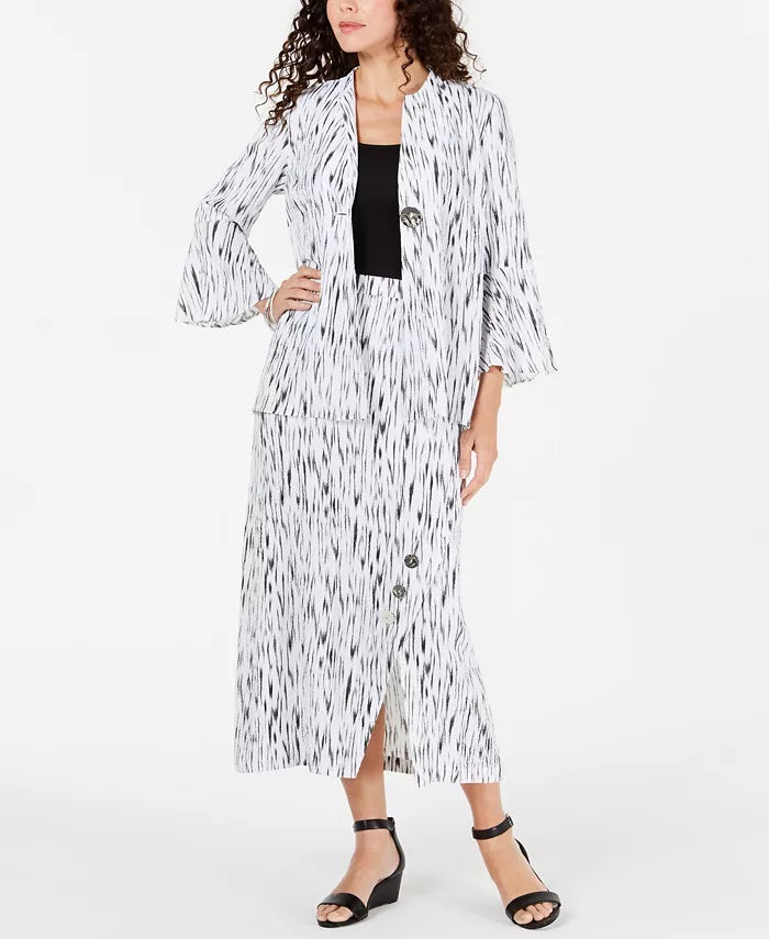 JM Women's Collection Crinkle Texture Bell-Sleeve Jacket White Size Small