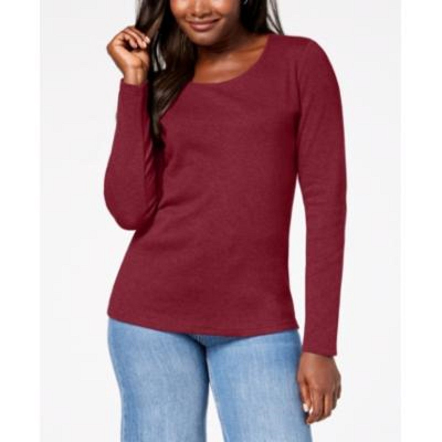 Karen Scott Women's Cotton Scoop-Neck Top Red Size Medium