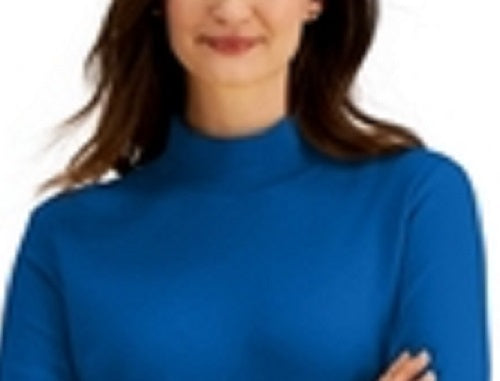 Karen Scott Women's Cotton Mock Neck Top Blue Size Small