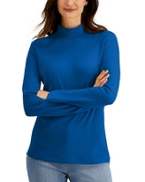 Karen Scott Women's Cotton Mock Neck Top Blue Size X-Large