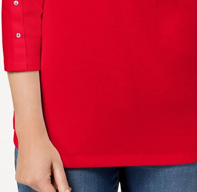 Karen Scott Women's Cotton Boat Neck Studded Top Red Size Medium