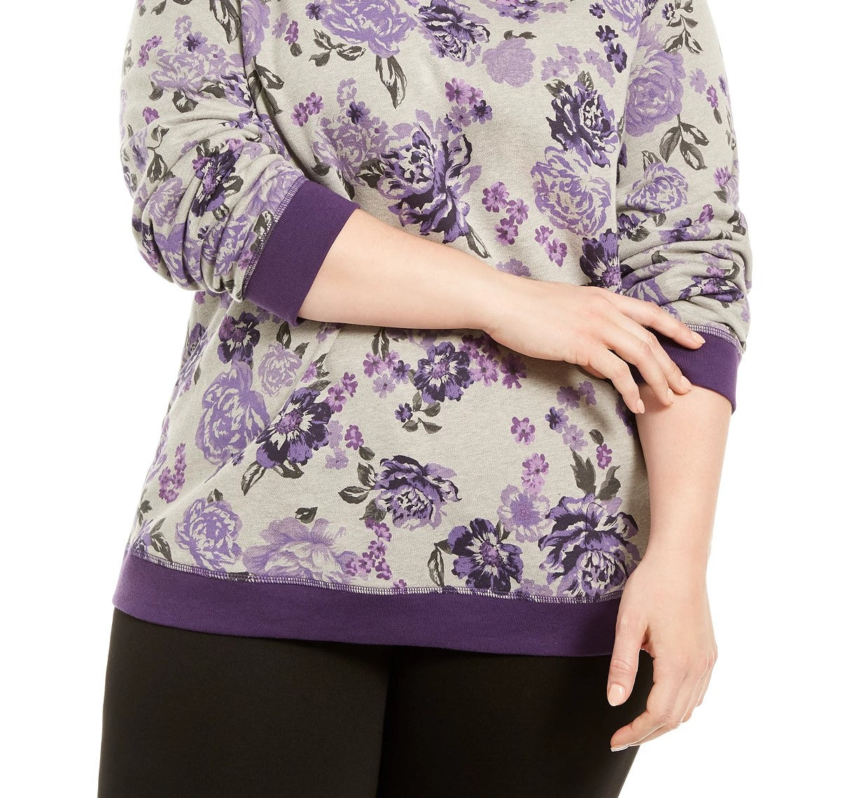 Karen Scott Women's Plus Size Printed Fleece Crewneck Top Purple1X