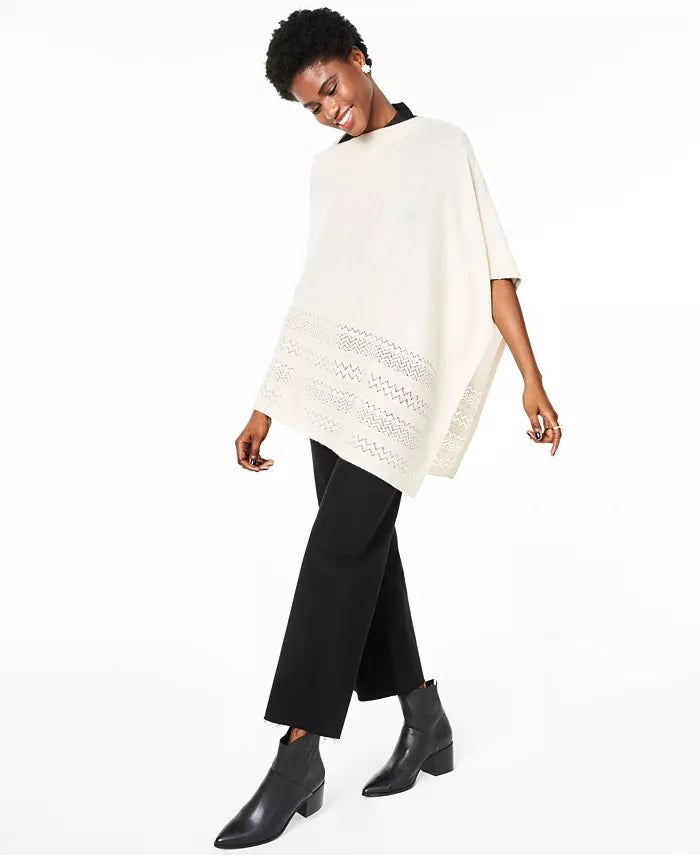 Charter Club Women's Metallic Open Stitch Poncho Sweater Blush Heather Beige One Size