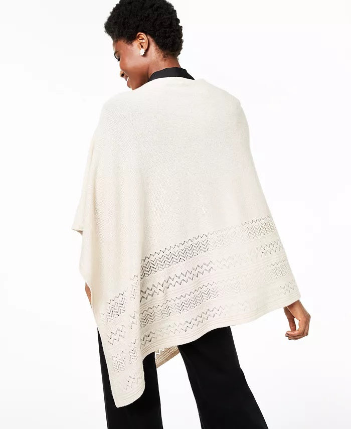 Charter Club Women's Metallic Open Stitch Poncho Sweater Blush Heather Beige One Size