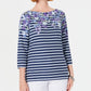 Karen Scott Women's Three Quarter Sleeve Printed Top Blue Size Medium