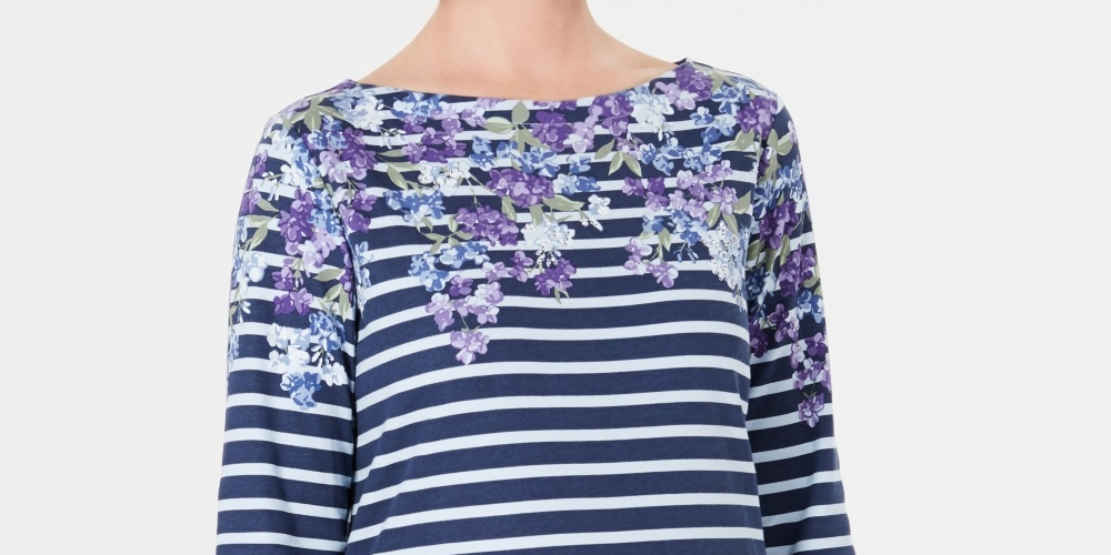 Karen Scott Women's Three Quarter Sleeve Printed Top Blue Size Medium