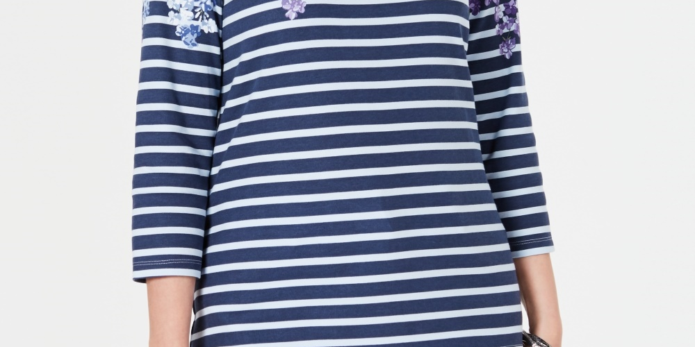 Karen Scott Women's Three Quarter Sleeve Printed Top Blue Size Medium