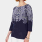 Karen Scott Women's Lile Paisley Boat-Neck Top Navy Size X-Small