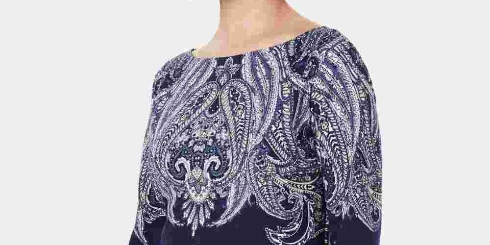 Karen Scott Women's Lile Paisley Boat-Neck Top Navy Size X-Small