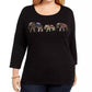 Karen Scott Women's Cotton Elephant Print Top Black Size 1X