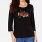 Karen Scott Women's Sequined Graphic T-Shirt Black Size Small