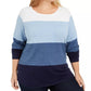 Karen Scott Women's Cotton Colorblocked Sweater Blue Size 1X