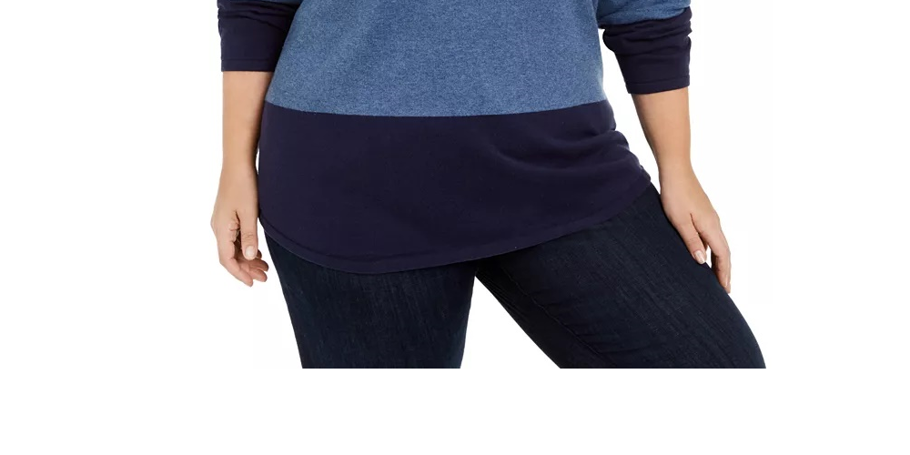 Karen Scott Women's Cotton Colorblocked Sweater Blue Size 1X