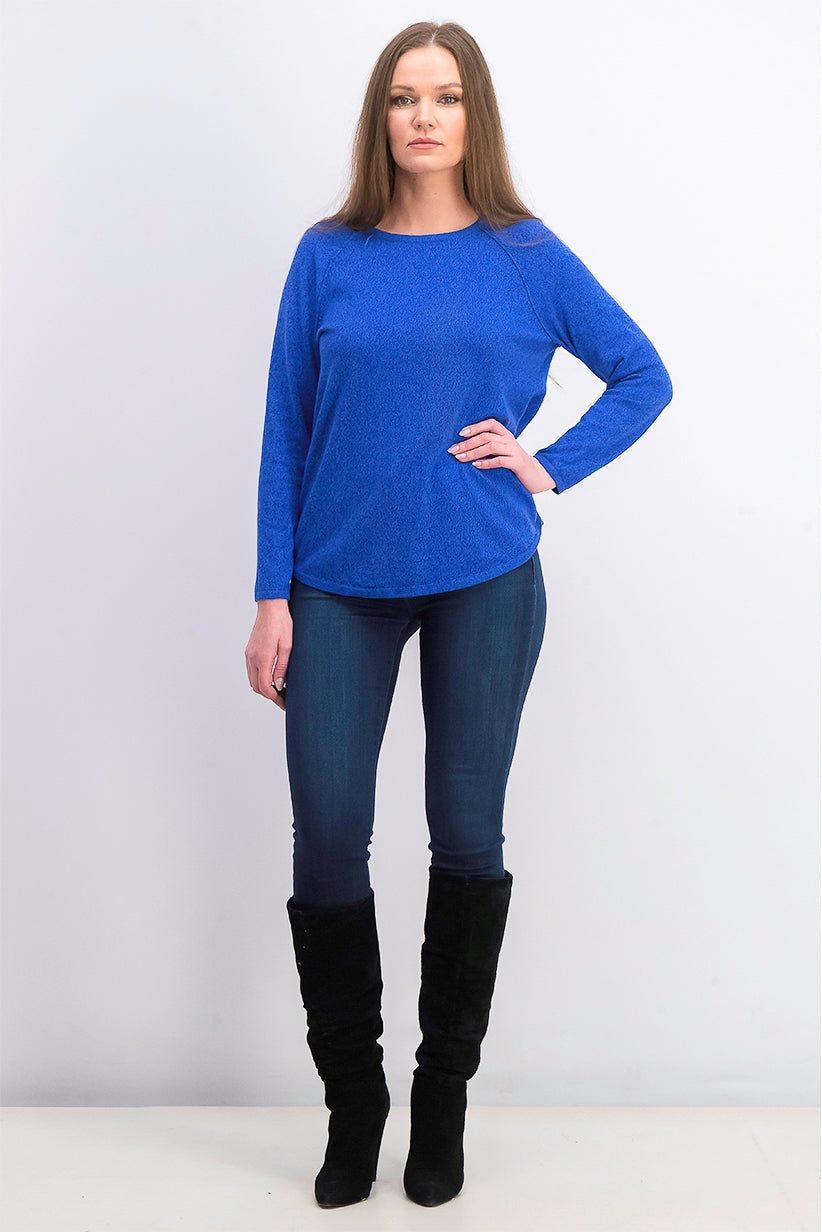 Karen Scott Women's Cotton Marled Curved-Hem Top Blue Size Large