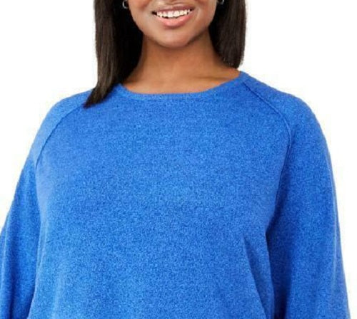 Karen Scott Women's Plus Size Curved-Hem Pullover Sweater Blue Size 1X