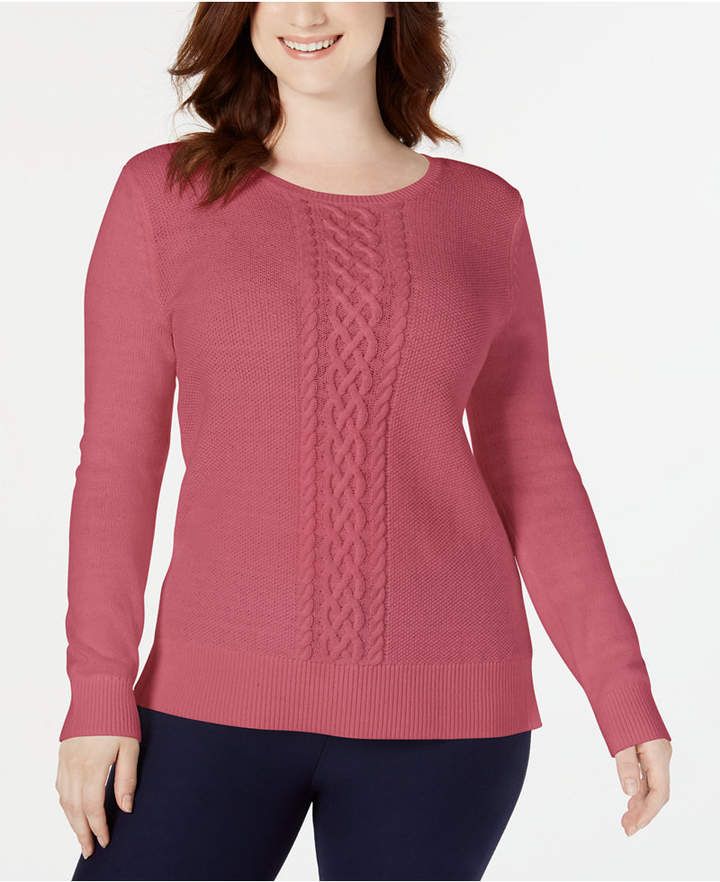 Karen Scott Women's Cable-Knit Sweater Pink Size Medium