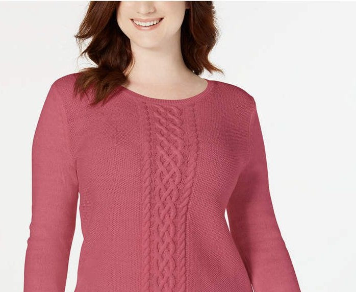 Karen Scott Women's Cable-Knit Sweater Pink Size Medium