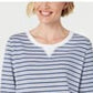 Karen Scott Women's Striped 3/4 Sleeve Sweatshirt  Blue Size Petite Small