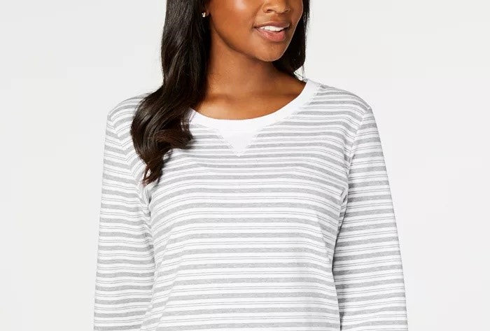 Karen Scott Women's Petite Striped 3/4-Sleeve Sweatshirt Gray Size 44