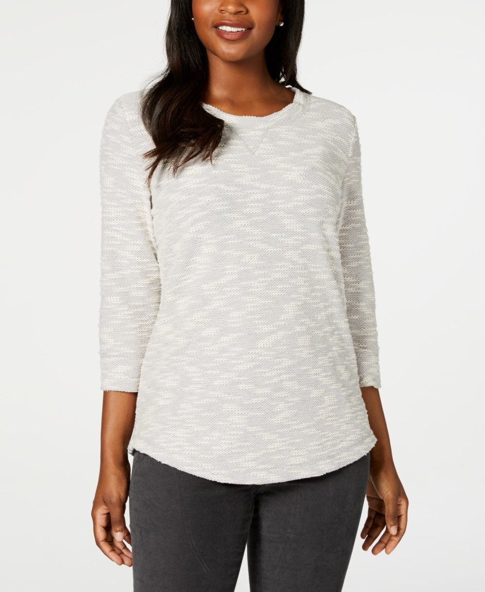Karen Scott Women's Petite SpaceDye 3/4Sleeve Top Gray Size Large