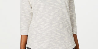 Karen Scott Women's Petite SpaceDye 3/4Sleeve Top Gray Size Large
