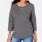 Karen Scott Women's Sport Cotton Studded 3/4-Sleeve Sweatshirt Charcoal Size Extra Small
