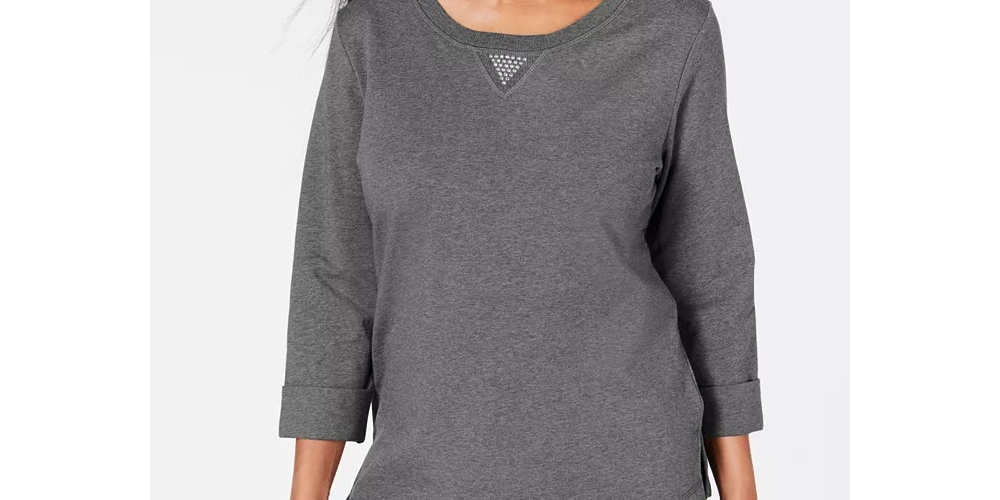 Karen Scott Women's Sport Cotton Studded 3/4-Sleeve Sweatshirt Charcoal Size Extra Small