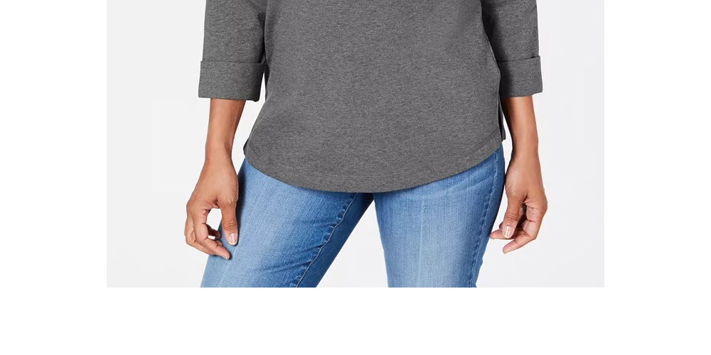 Karen Scott Women's Sport Cotton Studded 3/4-Sleeve Sweatshirt Charcoal Size Extra Small