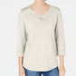 Karen Scott Women's Sport Cotton Studded 3/4 Sleeve Sweatshirt White Size Large