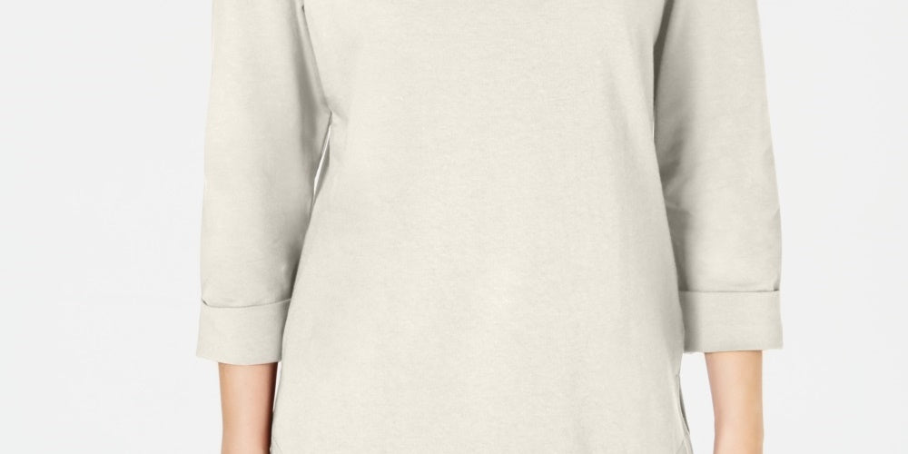 Karen Scott Women's Sport Cotton Studded 3/4 Sleeve Sweatshirt White Size Large