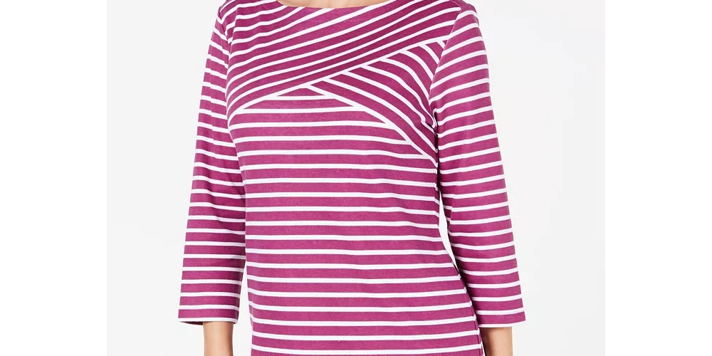 Karen Scott Women's Striped Crossover Top White Size Medium