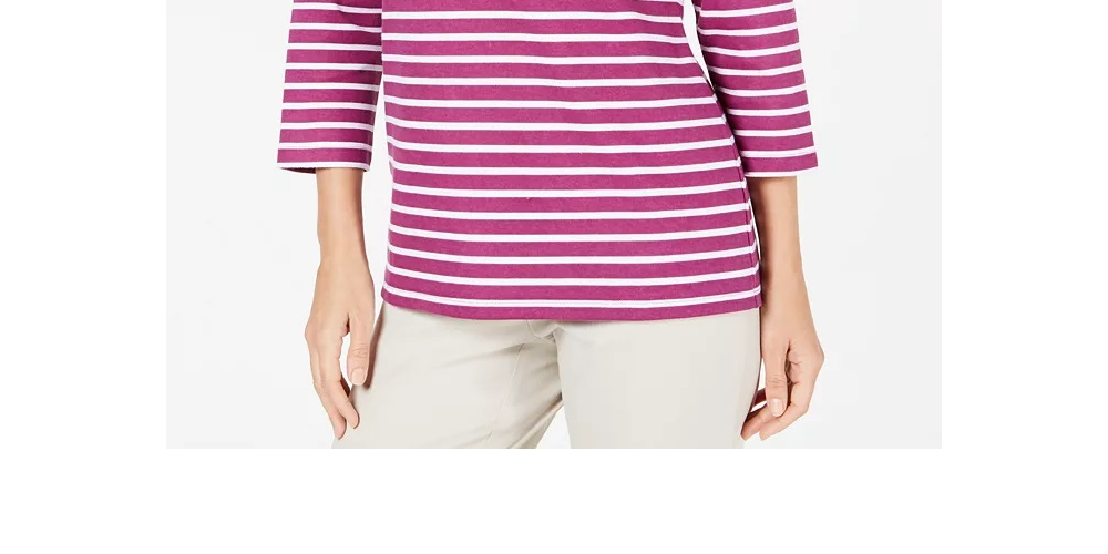 Karen Scott Women's Striped Crossover Top White Size Medium