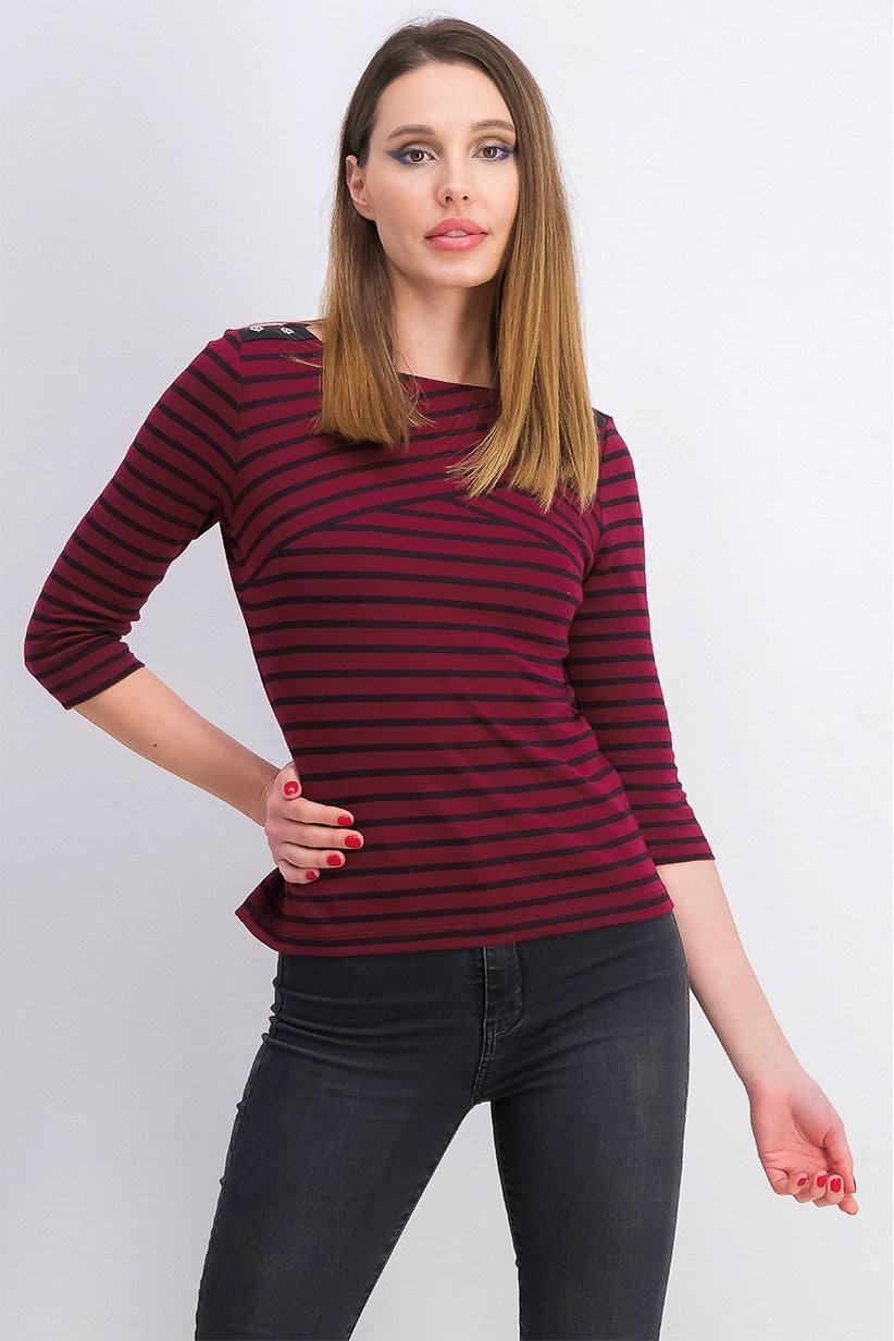 Karen Scott Women's Petite Striped Top Red Size Medium