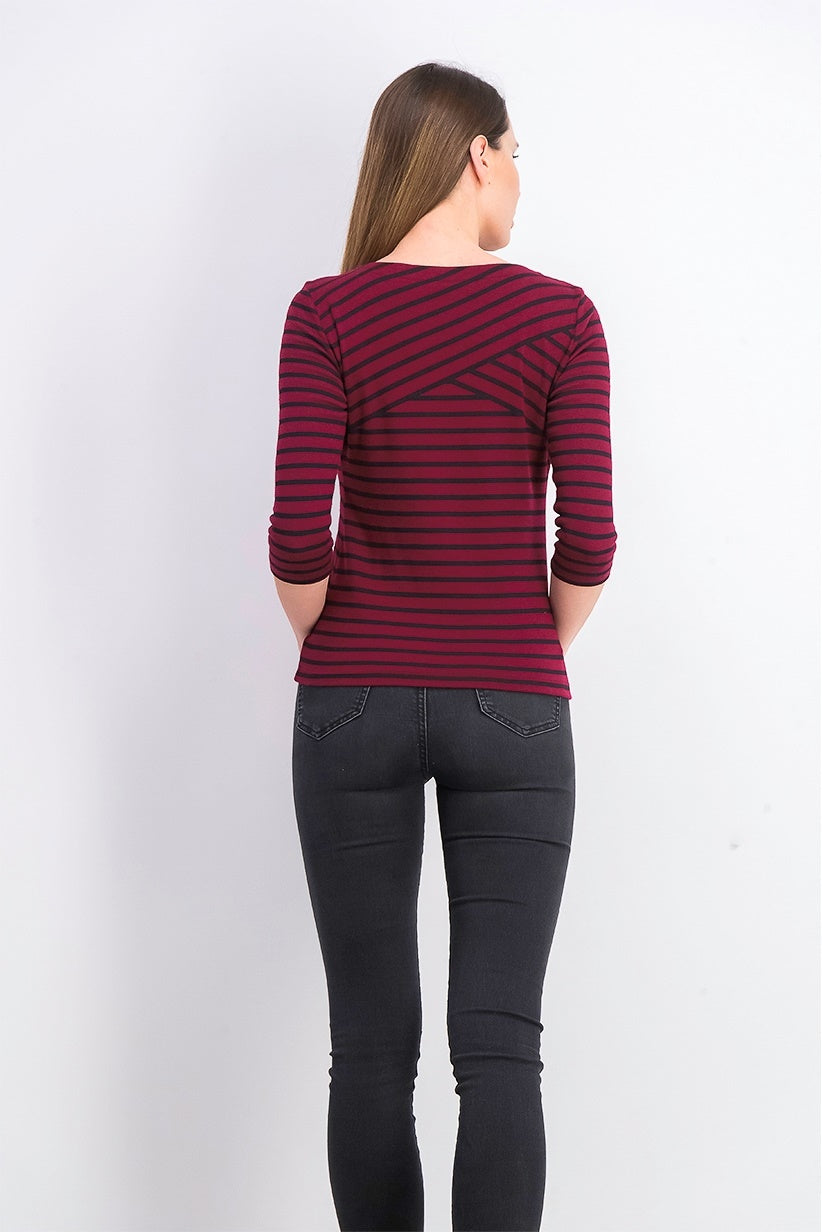 Karen Scott Women's Petite Striped Top Red Size Medium