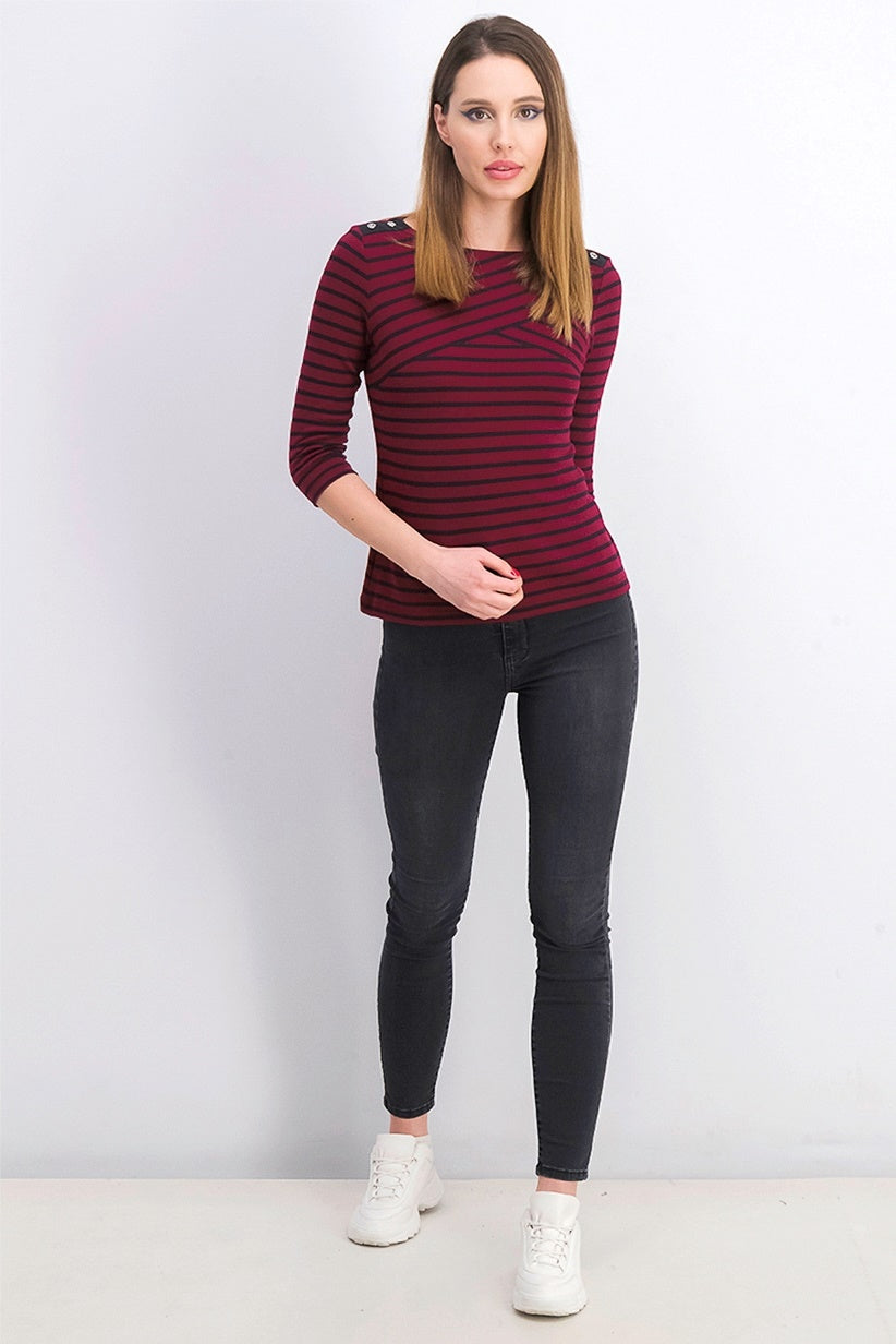 Karen Scott Women's Petite Striped Top Red Size Medium