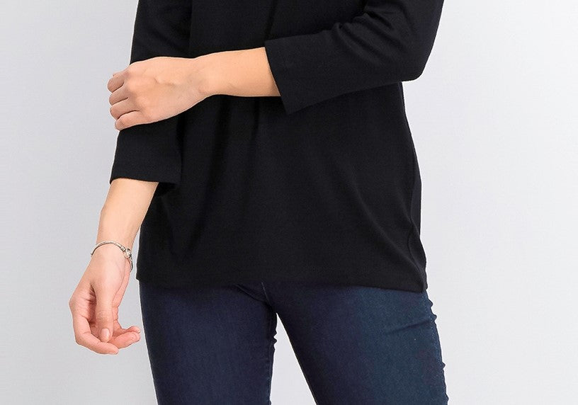 Karen Scott Women's Three Quarter Sleeve Top Black Size X-Small