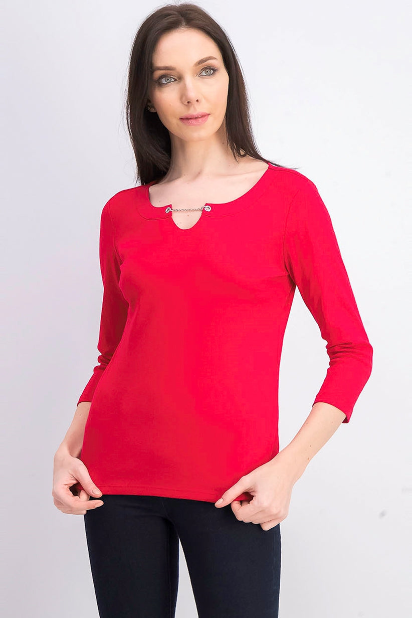 Karen Scott Women's Three-Quarter-Sleeve Top Bright Red Size Large